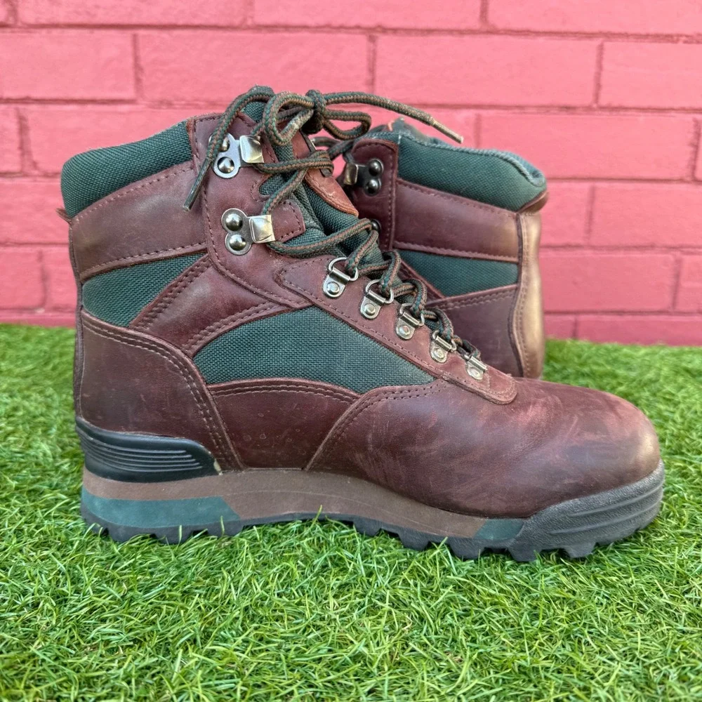 Vtg Browning Mens Hiking Hunting Boots Size 7.5 Leather Green Canvas Gorpcore